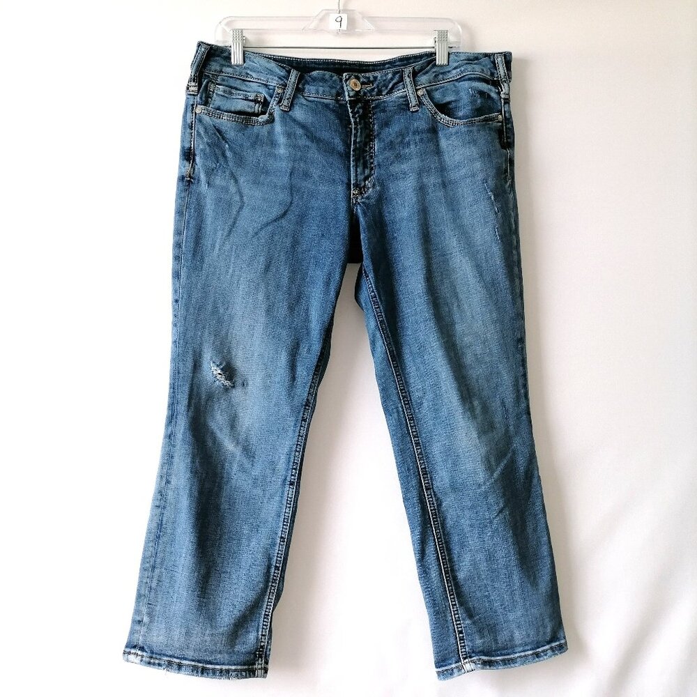 Silver Jeans Co. Womens Denim Mid Rise Distressed Britt Capri Jeans Size 16